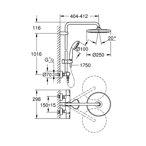 Душова система термостатична Grohe QuickFix Vitalio Start System 250 266772430, Чорний матовий - фото 2