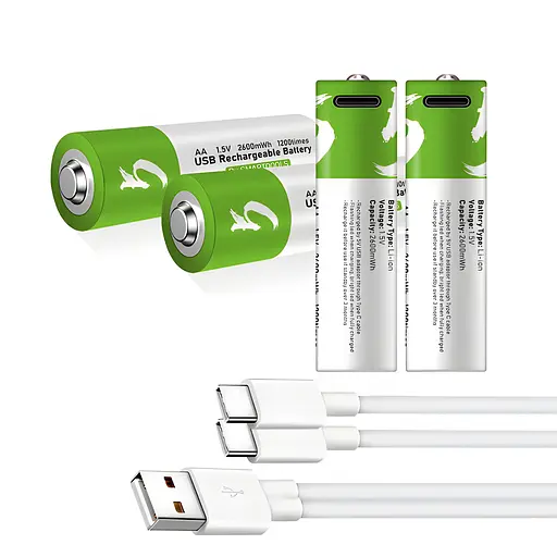 Аккумуляторные батареи АА Smartoools 4 шт. 1733 mah 1.5V с зарядкой Type-C (Зеленый)