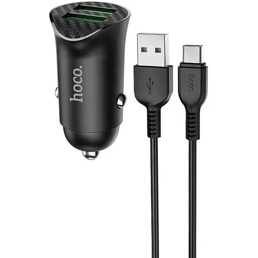 Авто Зарядное устройство быстрое 2USB Hoco Z39 QC3.0 + кабель Type-C - фото 3