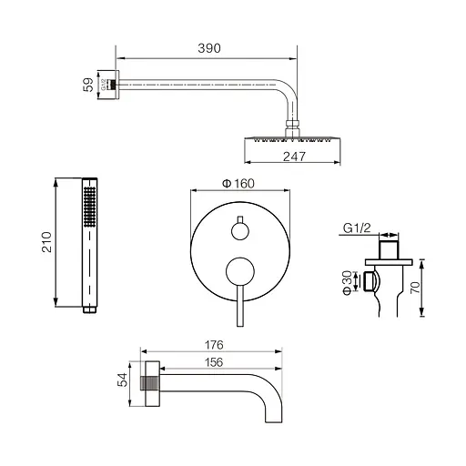 Душова система з виливом VBI Milano chrome прихованого монтажу VBI-050110CH, Хром - фото 2