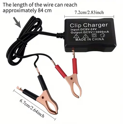 Адаптер питания 12V/24V на 5V с 3 USB-портами и зажимами для аккумулятора для аварийной зарядки телефонов. - фото 11