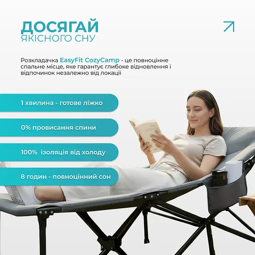 Раскладушка туристическая EasyFit CozyCamp + чехол (EF-2850-GY) - фото 8