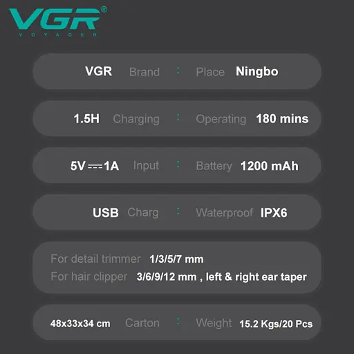 Машинка для стрижки волосся VGR V-103 (8 в 1) LCD для бороди та носа + підставка Бронза - фото 9