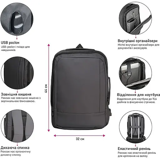 Рюкзак NikiBo Horizon 21-35 л серый (30012005-07) - фото 3