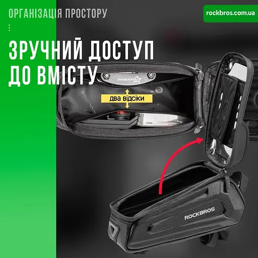 Велосумка на раму RockBros B68 чорна 1.7 л - фото 4