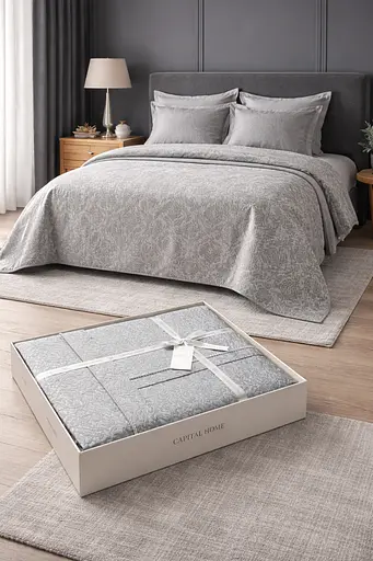 Набор покрывало евро 240х260 см с 2 наволочками 50х70 см серый TC303376213 - фото 1