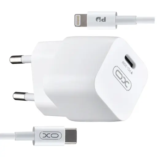 Мережевий зарядний пристрій XO CE01 EU 20W PD Fast Charger Lightning cable Білий - фото 1