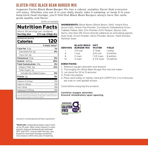 Фарш из черной фасоли для котлет бургеров Augason Farms 38 порций 25 лет срок хранения - фото 4