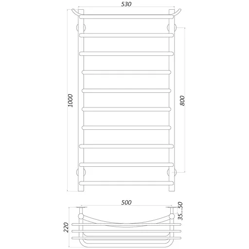 Полотенцесушитель UNIO Zp W 1000-500-10 Зета с полкой (20857) - фото 5