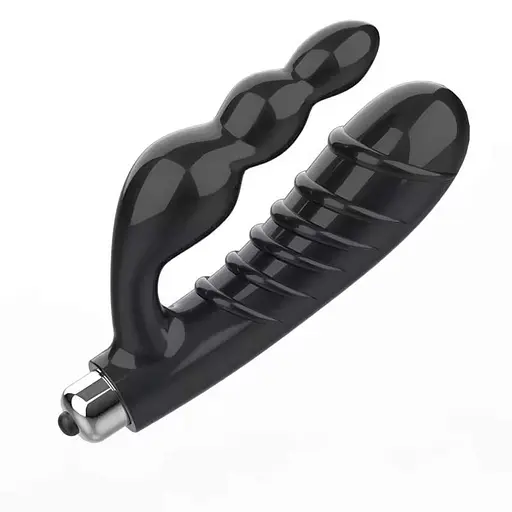 Двойной силиконовый вибратор анальный стимулятор стимулятор U-образной формы для женщин и мужчин 146 мм черный - фото 1