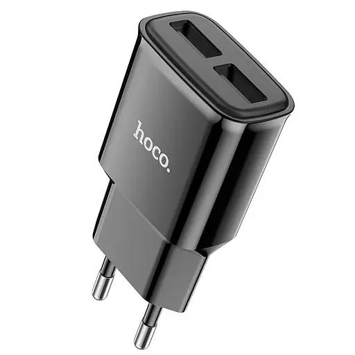 Адаптер сетевой HOCO Star round dual port charger C88A 2 порта черный - фото 1