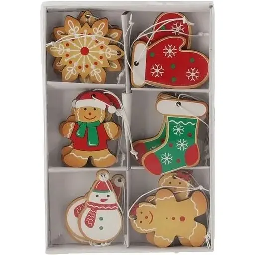 Украшение-подвеска Chomik Новогодние атрибуты цветные дерево 18 шт. (DIY7052) - фото 2