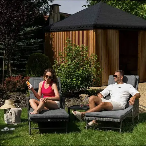 Садовый шезлонг Di Volio Breso из серого ротанга - фото 2