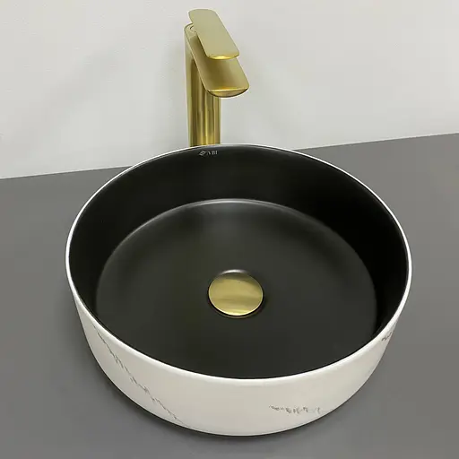 Умивальник VBI Prato білий чорний мармур матовий накладний VBI-011409, Мармур - фото 3