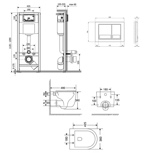 Набір Q-tap Nest 4 в 1 підвісний унітаз Taurus Ultra Quiet 490x360x380 + комплект інсталяції QT2433084EUQW46151 - фото 2