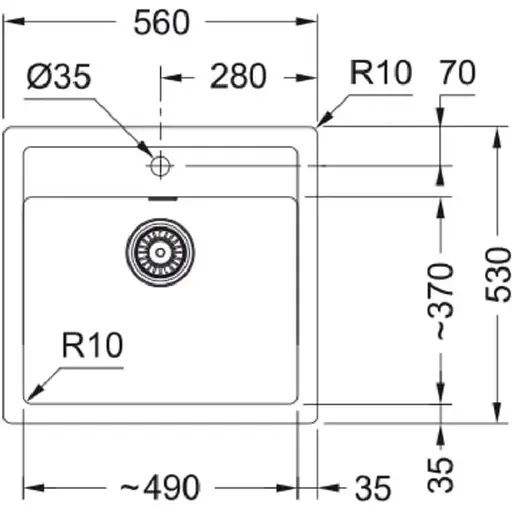 Кухонна мийка Franke Sirius тектонайт, прямокут., без крил, 560х530х200мм, чаша - 1, врізна, чорний - фото 2