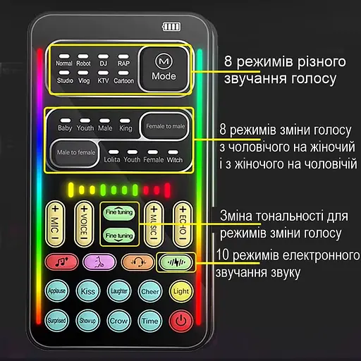 Изменитель голоса с 16-ю режимами изменения голоса и 8 звуковыми эффектами Voice Changer I9 - фото 4