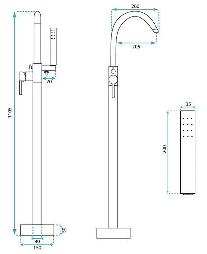 Змішувач для ванни Rea Mono gold підлоговий REA-B1130 Золотий - фото 5