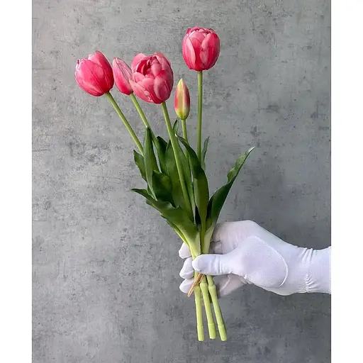 Тюльпани латексні Hvoya Real Touch махрові букет 5 квіток яскраво-рожеві - фото 4