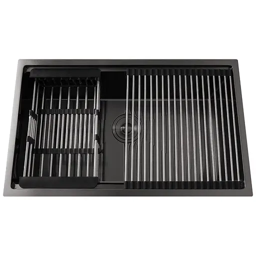 Кухонна мийка чорна врізна з PVD покриттям багатофункціональна Nett NB-7042, Чорний - фото 11