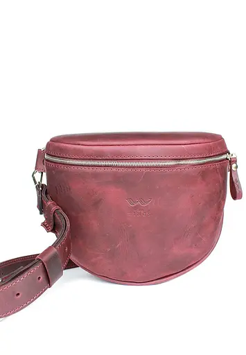 Шкіряна сумка поясна-кроссбоді Vacation бордова вінтажна - фото 2