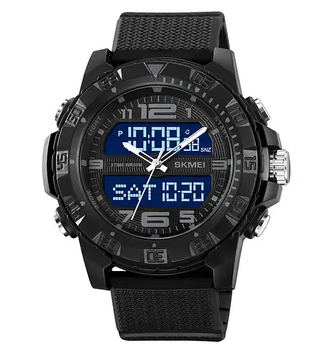 Часы мужские наручные спортивные Skmei 2162 с двойным дисплеем и подсветкой (Черный) - фото 2