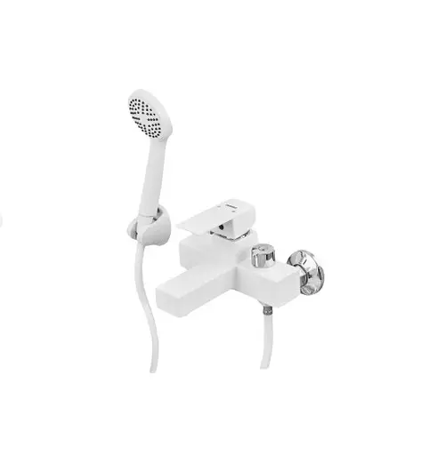 Смеситель для ванны Plamix Kubus-009 EURO SET White (со шлангом, лейкой и кронштейном) (PM0673) - фото 2