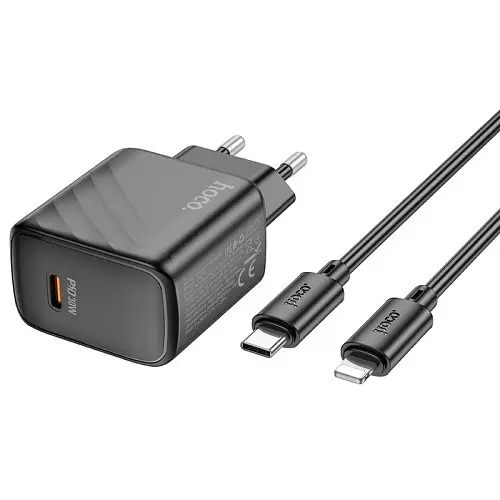 Мережевий зарядний пристрій Hoco CS22A Value single port PD30W charger set(C to iP) чорний - фото 1