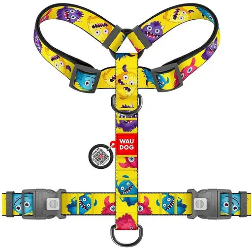 Шлей для собак Waudog анатомическая H-образная Nylon с QR-паспортом Мохнатые монстры XL Ш 35 мм - фото 2