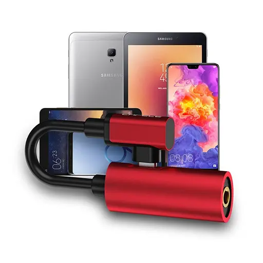 Адаптер-переходник Smart Type-C для подзарядки телефона и подключения наушников Mini Jack 3.5 мм LA002 красный - фото 3