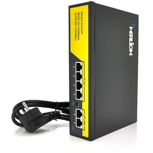 POE комутатор Merlion 4 POE 10/100+2 RJ45 10/100+вбудований блок живлення 52V 1.38A