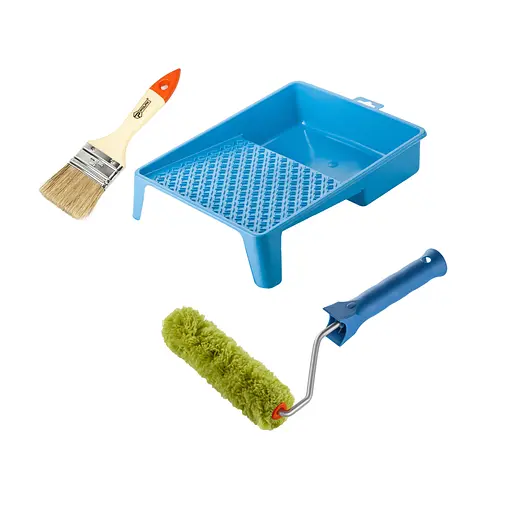 Валик "Сінтекс" 150х15 мм з ручкою, ванночка та пензлик "Стандарт" Polax (770-250) - фото 1