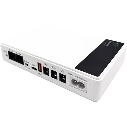ИБП UPS для роутера DC1018P 12V/ 9V/ 5V 10400 mAh 18W для устройств постоянного тока DC, USB Type A, USB Type C, POE белый