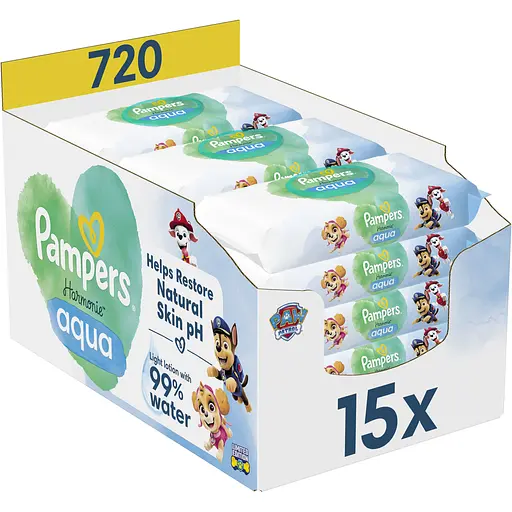 Дитячі вологі серветки Pampers Harmonie Aqua Щенячий Патруль 720 шт. (15 уп. по 48 шт.)