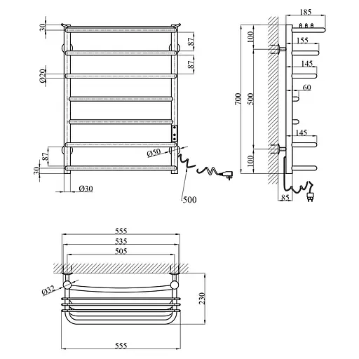 Полотенцесушитель электрический Kroner KRP Stern ER700x500-7 (CV036329) - фото 6