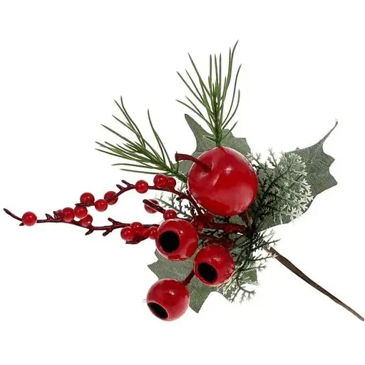 Ветка для декора 26 см Искусственные материалы для декора и флористики с ягодами и шишками Красный - фото 1