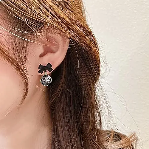 Елегантні жіночі сережки з чорним бантом, квадратні висячі сережки для різдвяної вечірки, банкетні сережки, ювелірні вироби - фото 2