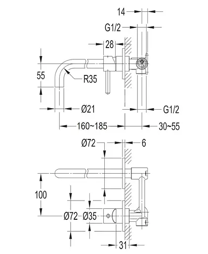 Змішувач для умивальника прихованого монтажу Omnires Y nickel Y1215HNI Никель - фото 4