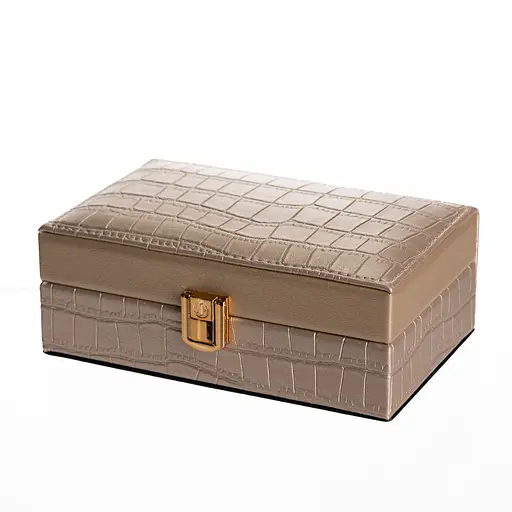 Скринька для прикрас з екошкіри 3 відділення з дзеркалом 16×10×6 см органайзер для прикрас Золотистий Yiwu HP-5-18GOLD - фото 3