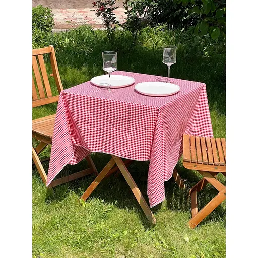 Скатертина в клітинку для столу Зефір 130х130 см (+ 2 серветки 30х40) Червона