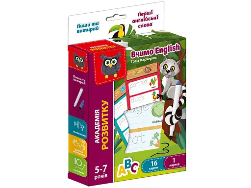 Гра розвиваюча з маркером Пиши та витирай Перші англійські слова, Vladi Toys, VT5010-24