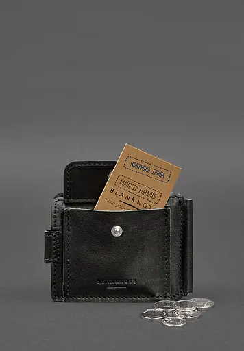 Кожаное портмоне 13.1 зажим с хлястиком черный краст - фото 8