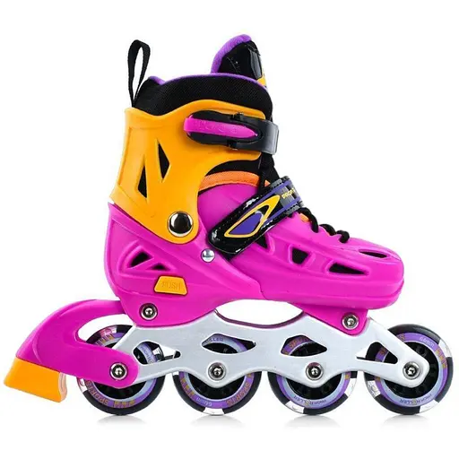 Ролики Profi A4151-S-V 20 см, заднє гальмо, поліуретан, шнурівка + бакля, 31-34 фіолетово-помаранчеві