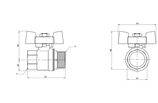 Кран кульовий Thermo Alliance Standart 1" ВЗ прямий, PN40, метелик SD607NW25PN40 - фото 3