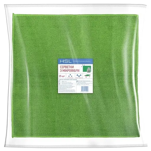 Серветки універсальні з мікрофібри HSL Professional Bulk зелені 30x30 25 шт