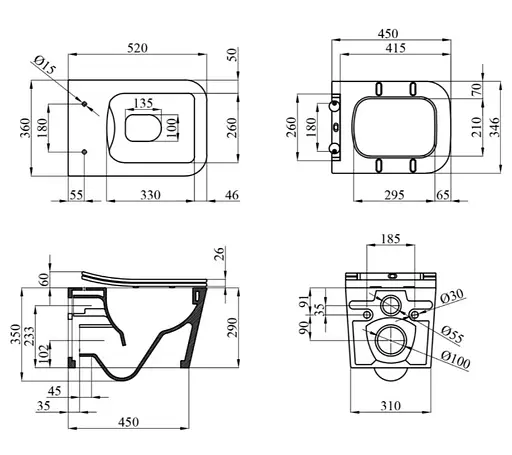 Унитаз подвесной безободковый Kroner Eifel WHI523629 RIMLESS с сиденьем (KE523629WHIR) (CV032968) - фото 12