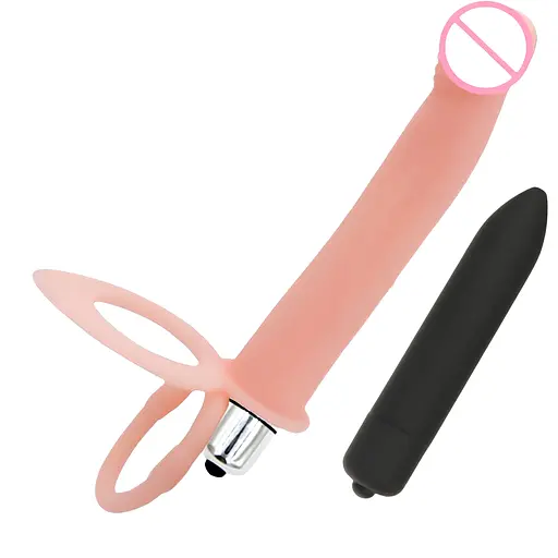 Эрекционное кольцо Passion с вибрацией и фаллоимитатором для двойного проникновения телесное (4821002030330)