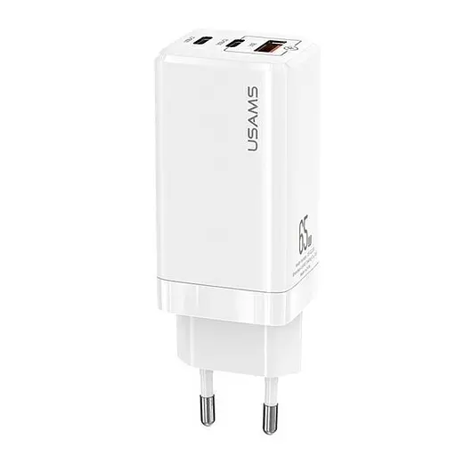 Зарядное устройство на 3 выхода USB Usams GaN Mini US-CC110 65 W 5a (CC110TC02) A + 2*C белое - фото 3