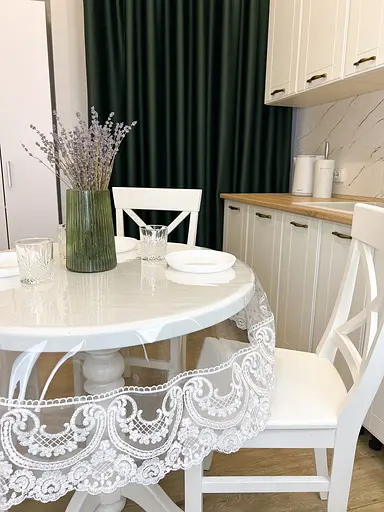 Силиконовая скатерть с белым кружевом Арка 15 см 260х160 см - фото 8