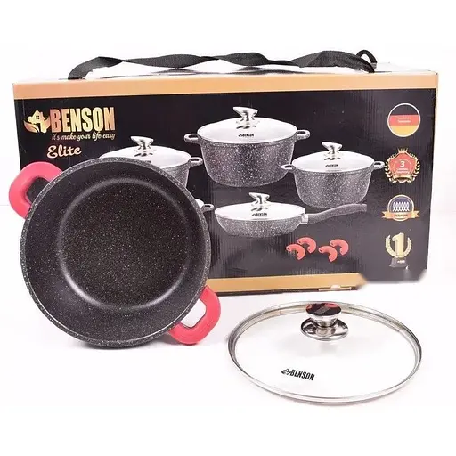 Набір каструль з кришками та сковородою Benson BN-329, 10 предметів - фото 1